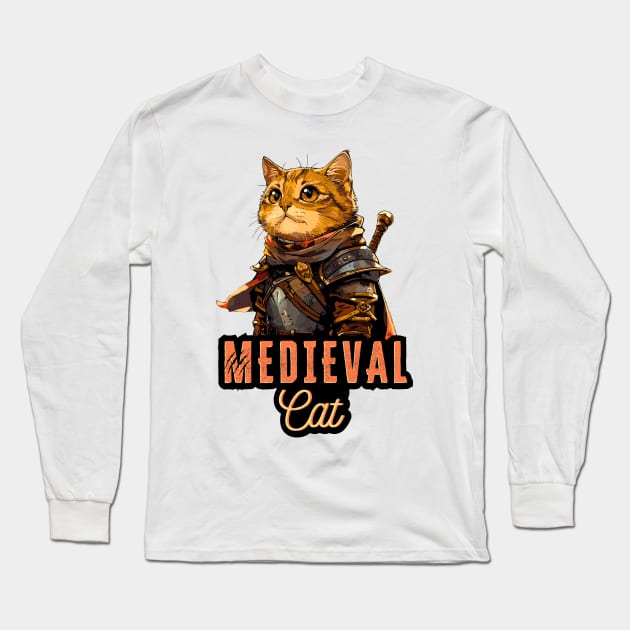 Medieval Cat: Armored Warrior Kitten Long Sleeve T-Shirt by AmandaOlsenDesigns